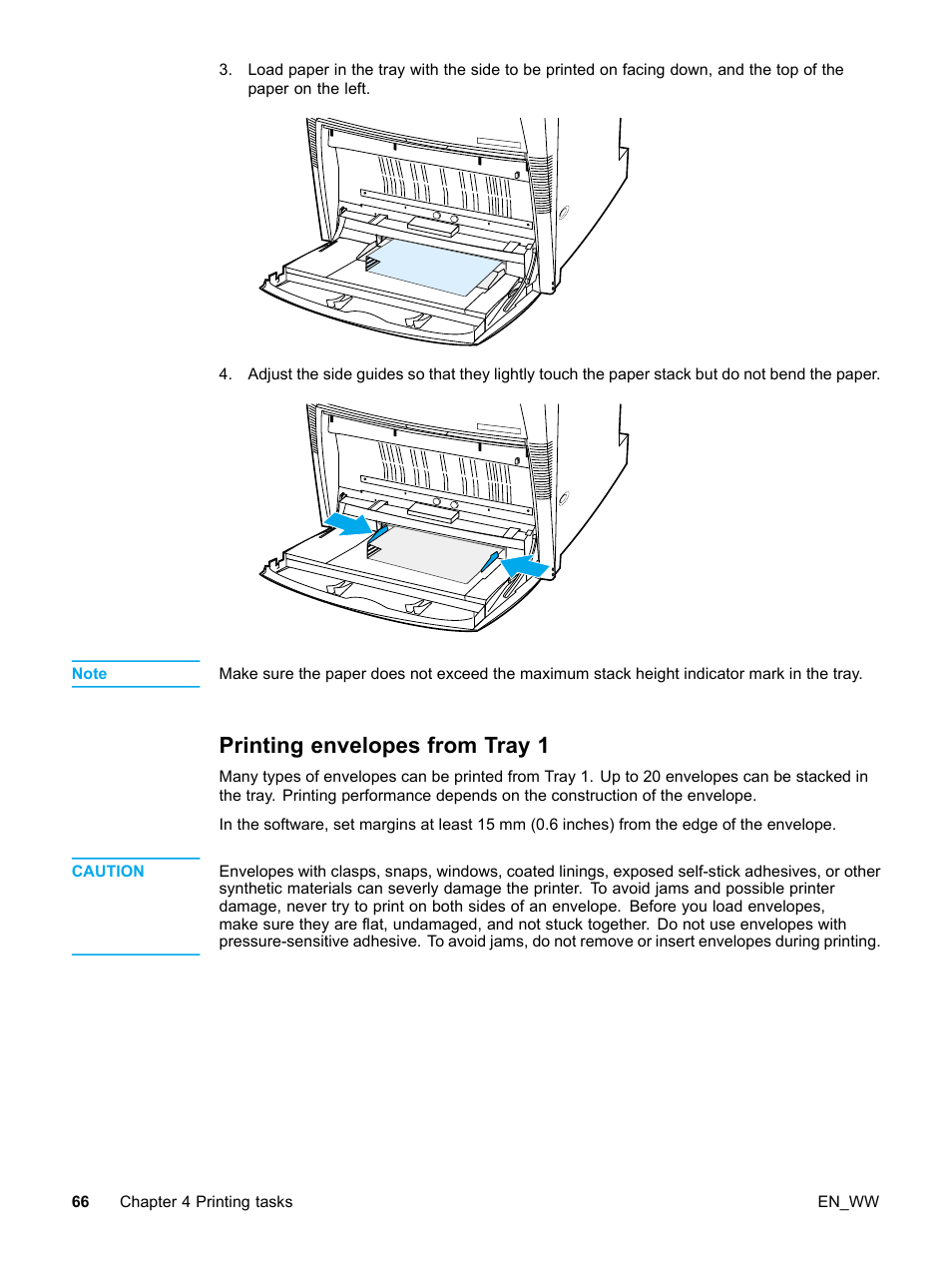 Printing envelopes from tray 1 | HP Color LaserJet 5500 Printer series User Manual | Page 76 / 224