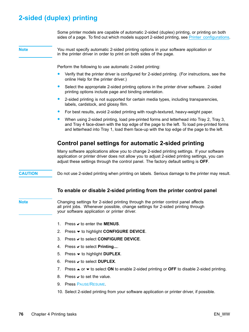 Sided (duplex) printing | HP Color LaserJet 5500 Printer series User Manual | Page 86 / 224