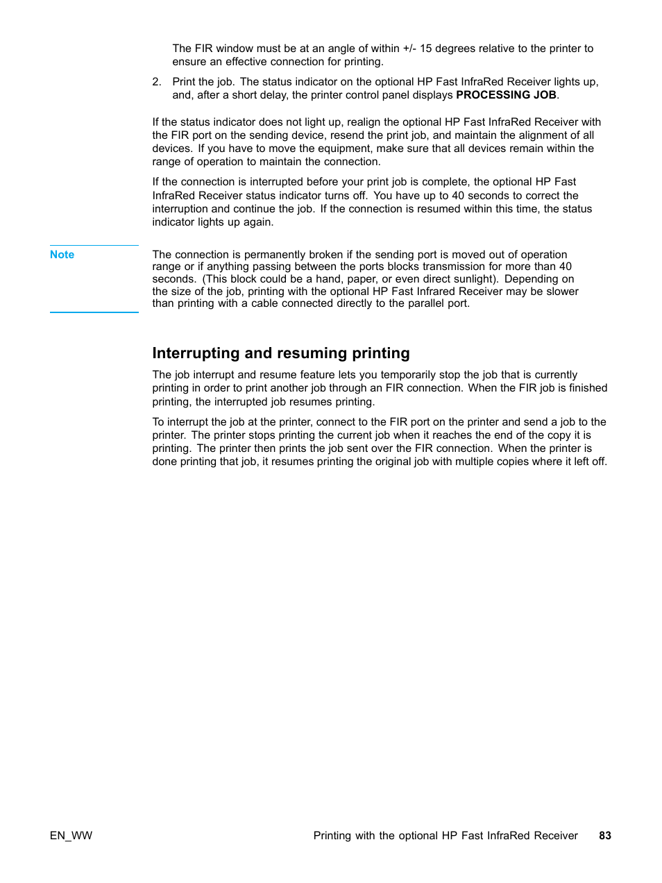 Interrupting and resuming printing | HP Color LaserJet 5500 Printer series User Manual | Page 93 / 224
