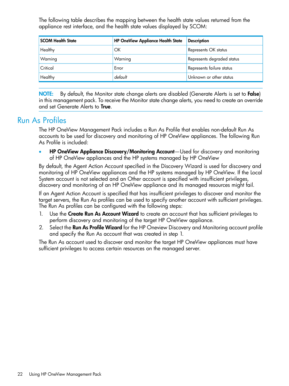 Run as profiles | HP OneView for Microsoft System Center User Manual | Page 22 / 66