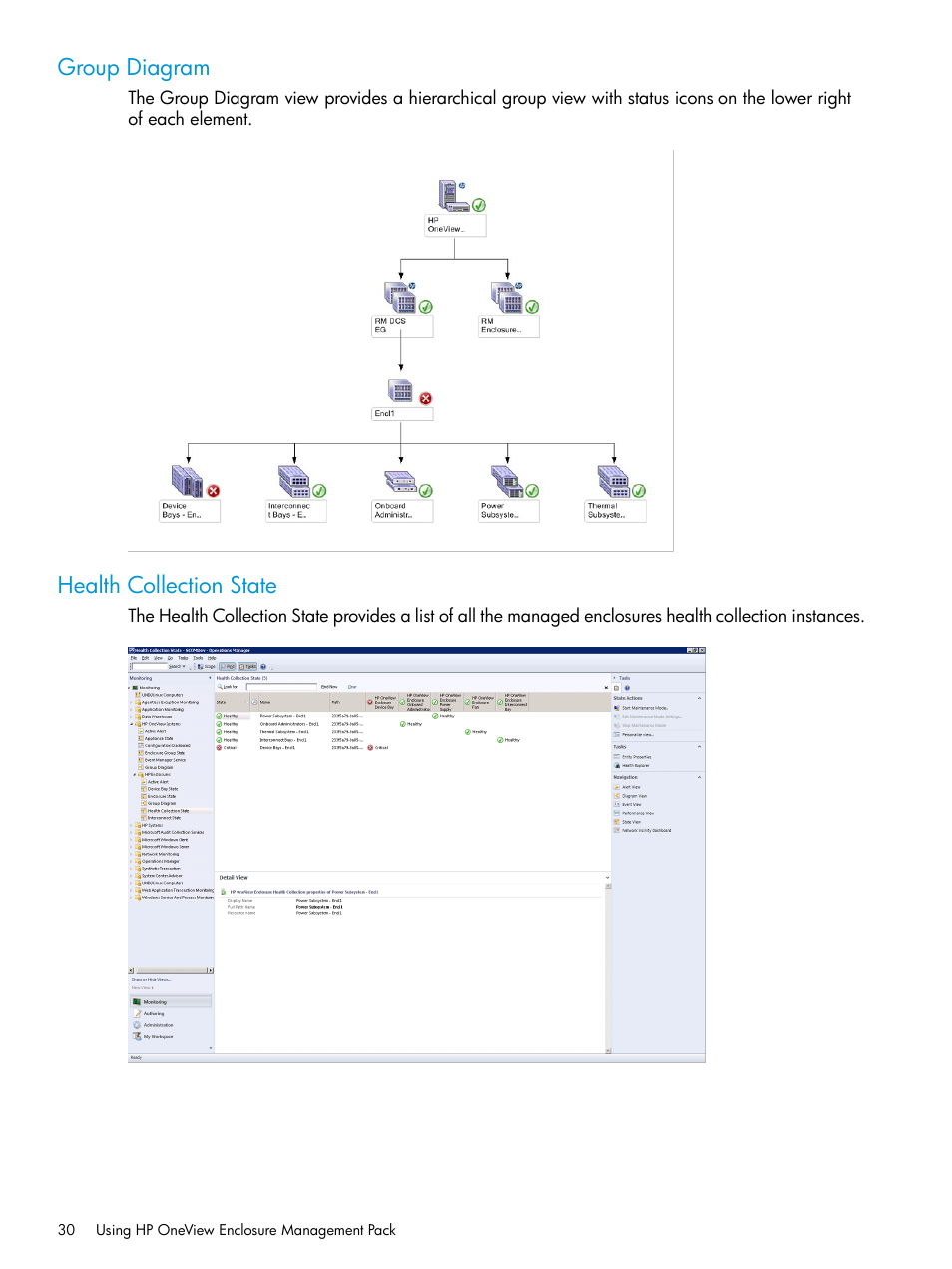 Group diagram, Health collection state, Group diagram health collection state | HP OneView for Microsoft System Center User Manual | Page 30 / 66