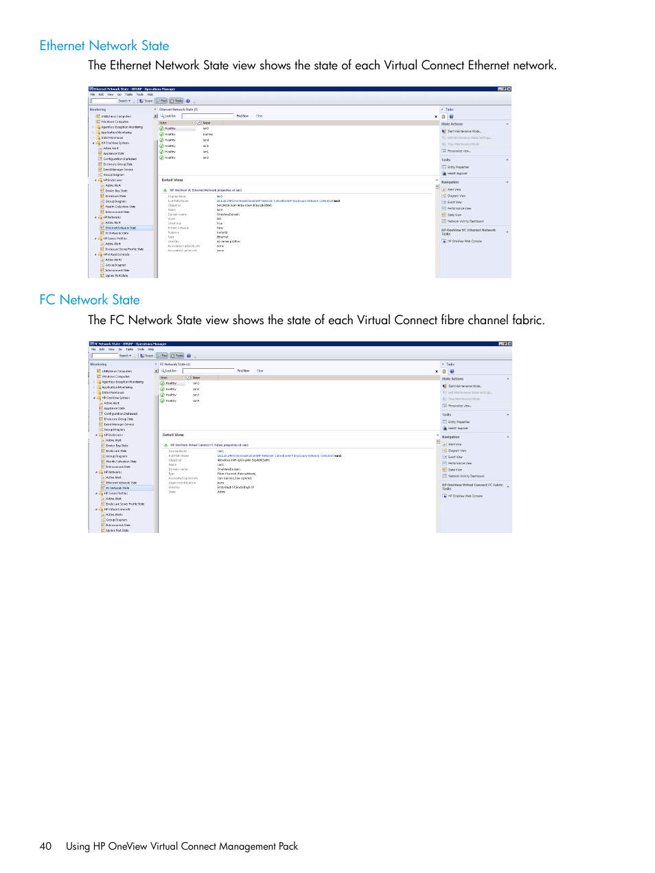 Ethernet network state, Fc network state, Ethernet network state fc network state | HP OneView for Microsoft System Center User Manual | Page 40 / 66