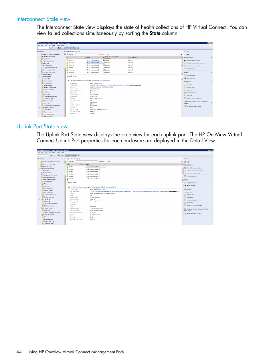 Interconnect state view, Uplink port state view, Interconnect state view uplink port state view | HP OneView for Microsoft System Center User Manual | Page 44 / 66