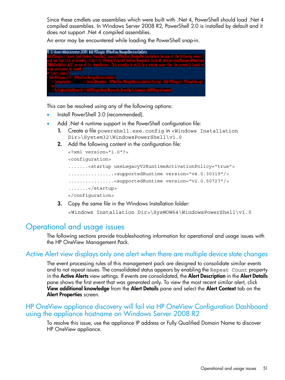 Operational and usage issues | HP OneView for Microsoft System Center User Manual | Page 51 / 66