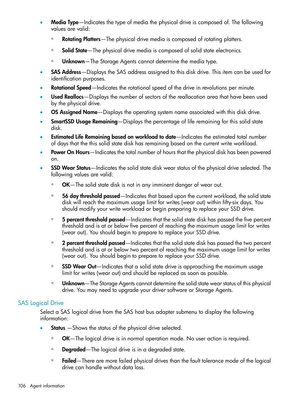 Sas logical drive | HP Insight Management Agents User Manual | Page 106 / 175