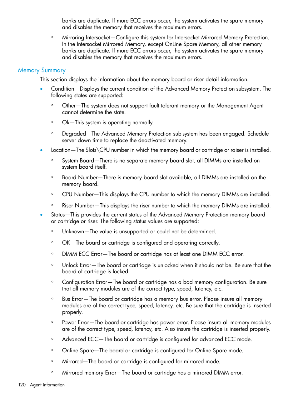 Memory summary | HP Insight Management Agents User Manual | Page 120 / 175