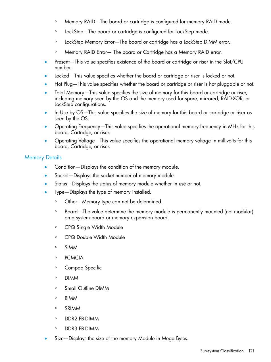 Memory details | HP Insight Management Agents User Manual | Page 121 / 175