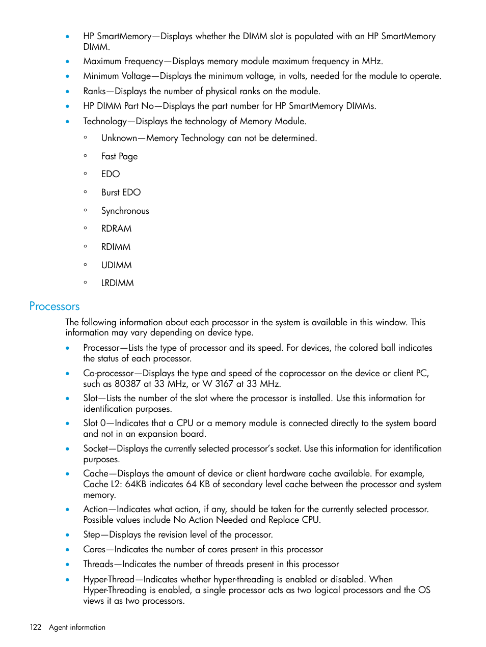 Processors | HP Insight Management Agents User Manual | Page 122 / 175