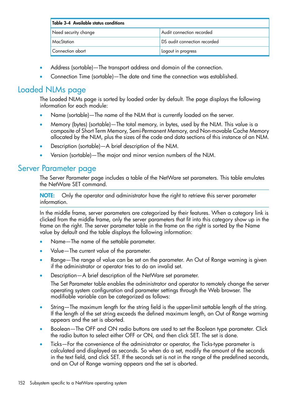 Loaded nlms page, Server parameter page | HP Insight Management Agents User Manual | Page 152 / 175