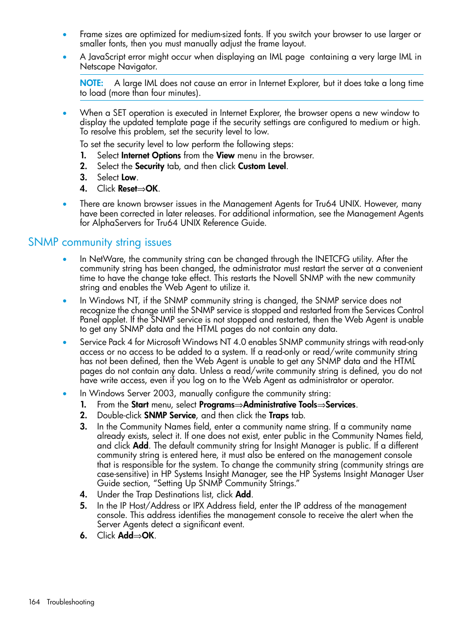 Snmp community string issues | HP Insight Management Agents User Manual | Page 164 / 175