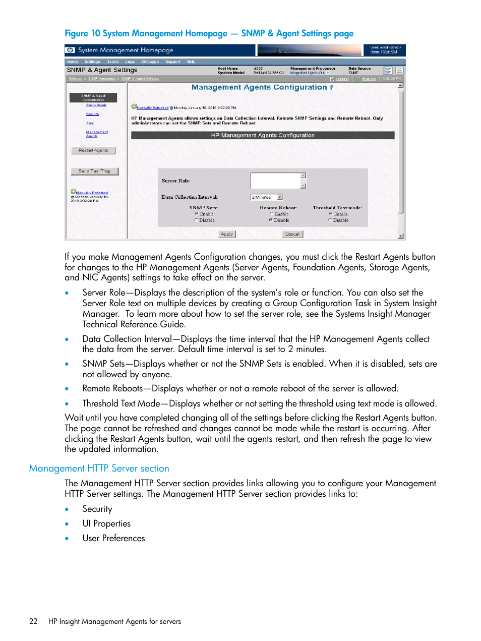 Management http server section | HP Insight Management Agents User Manual | Page 22 / 175