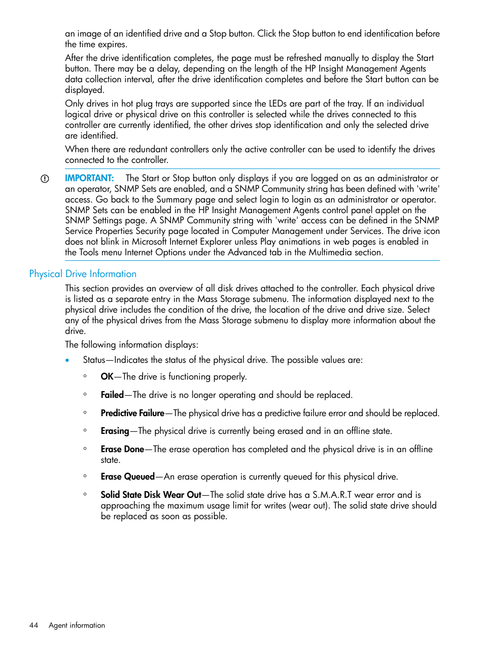 Physical drive information | HP Insight Management Agents User Manual | Page 44 / 175