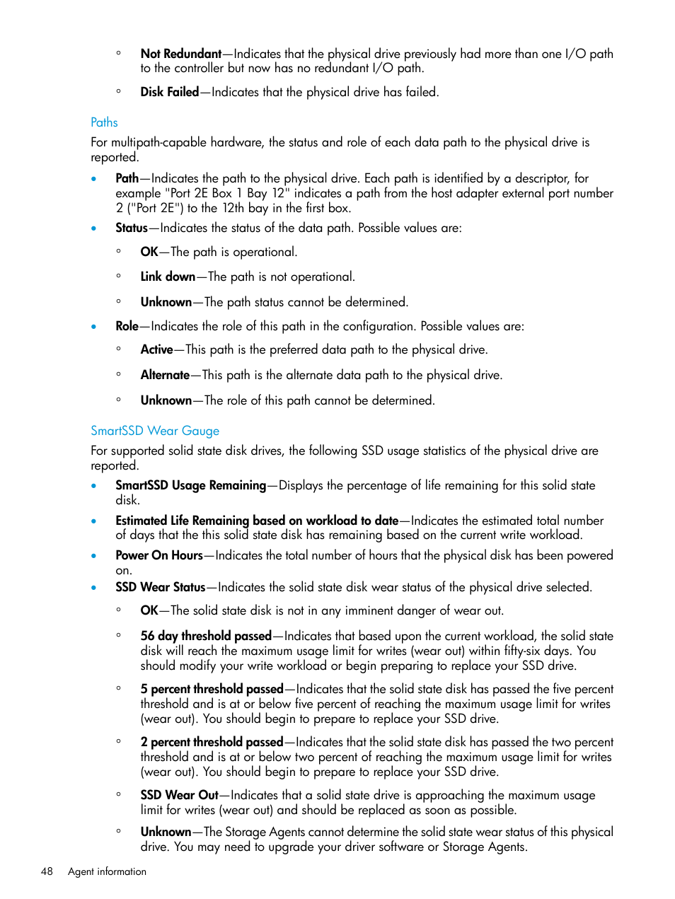 Paths, Smartssd wear gauge, Paths smartssd wear gauge | HP Insight Management Agents User Manual | Page 48 / 175