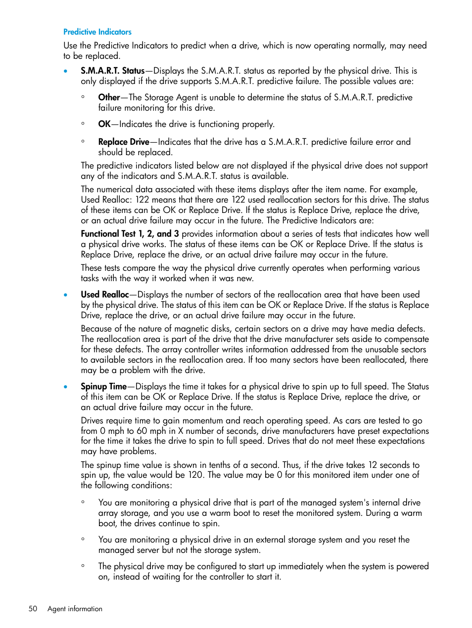 Predictive indicators | HP Insight Management Agents User Manual | Page 50 / 175