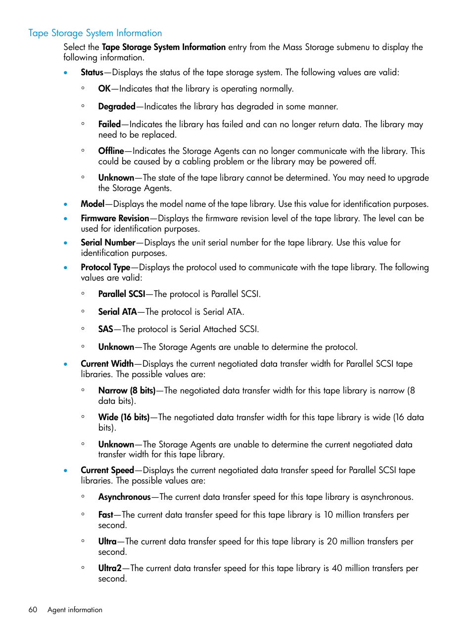 Tape storage system information | HP Insight Management Agents User Manual | Page 60 / 175