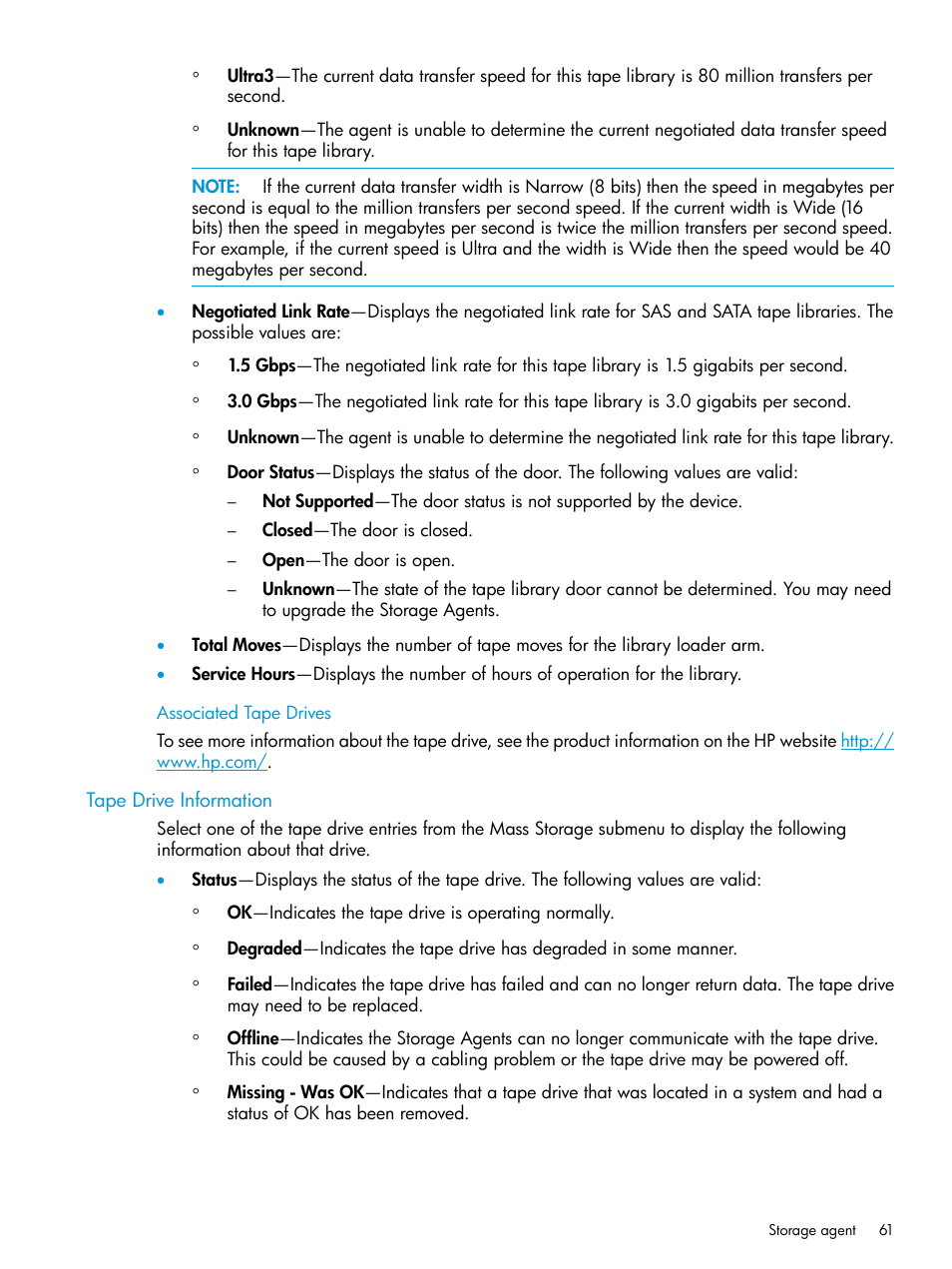 Associated tape drives, Tape drive information | HP Insight Management Agents User Manual | Page 61 / 175