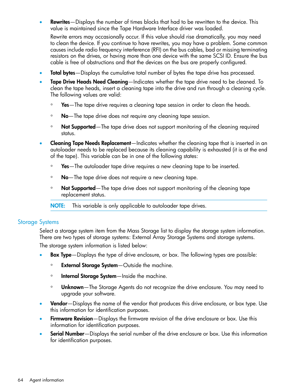 Storage systems | HP Insight Management Agents User Manual | Page 64 / 175