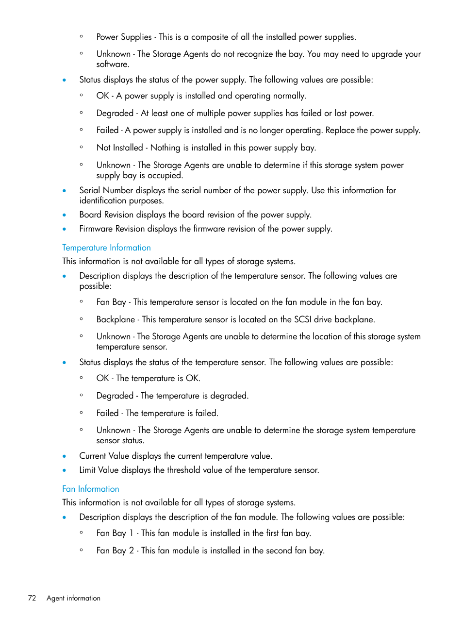 Temperature information, Fan information, Temperature information fan information | HP Insight Management Agents User Manual | Page 72 / 175