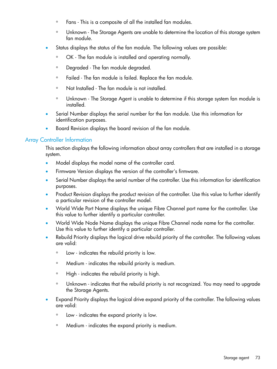 Array controller information | HP Insight Management Agents User Manual | Page 73 / 175