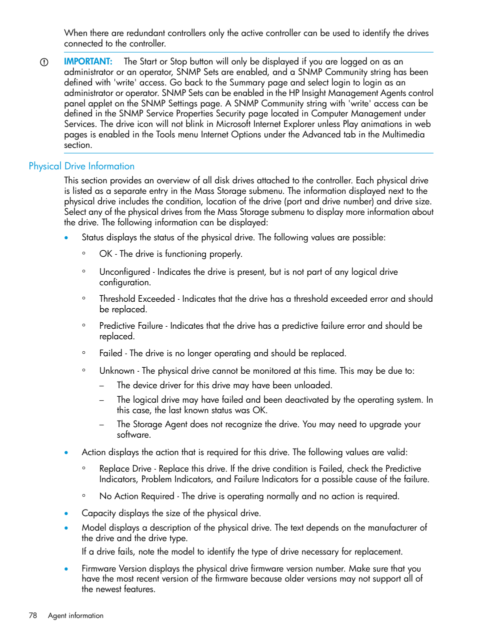 Physical drive information | HP Insight Management Agents User Manual | Page 78 / 175