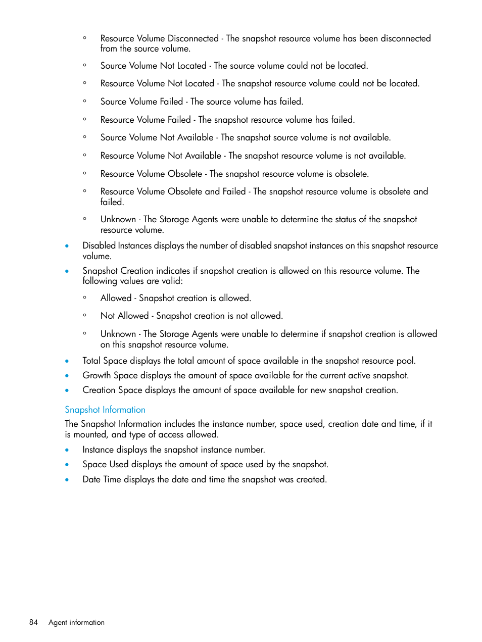 Snapshot information | HP Insight Management Agents User Manual | Page 84 / 175