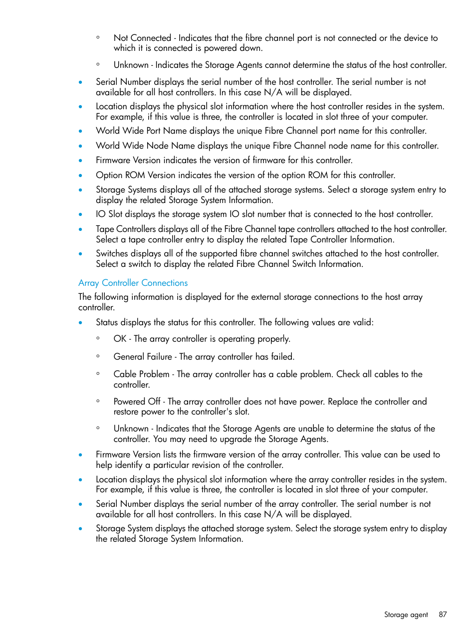 Array controller connections | HP Insight Management Agents User Manual | Page 87 / 175