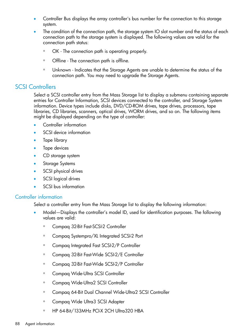 Scsi controllers, Controller information | HP Insight Management Agents User Manual | Page 88 / 175