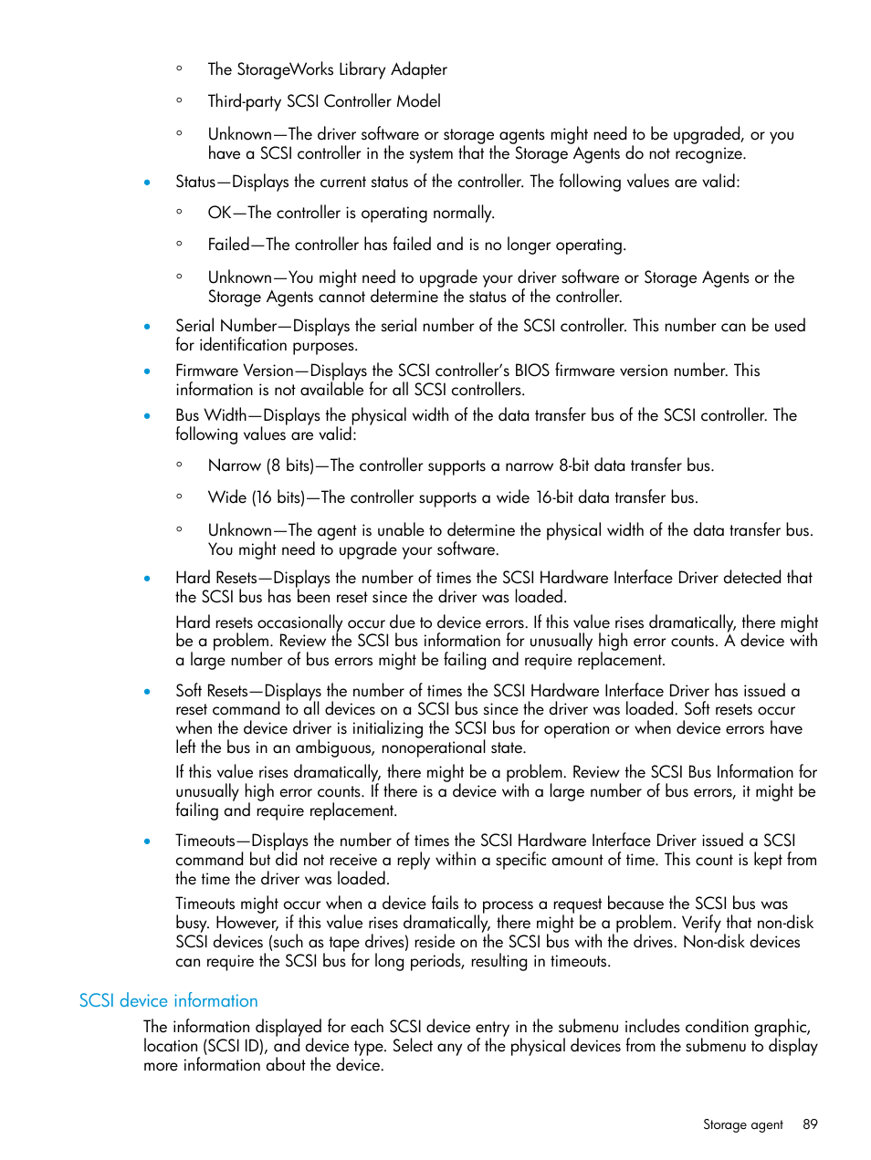 Scsi device information | HP Insight Management Agents User Manual | Page 89 / 175