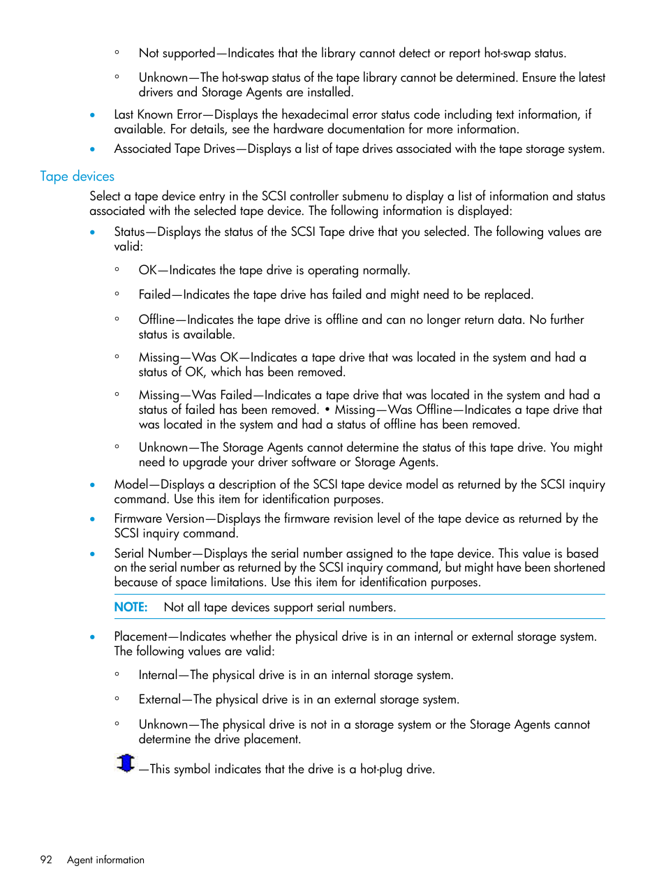 Tape devices | HP Insight Management Agents User Manual | Page 92 / 175