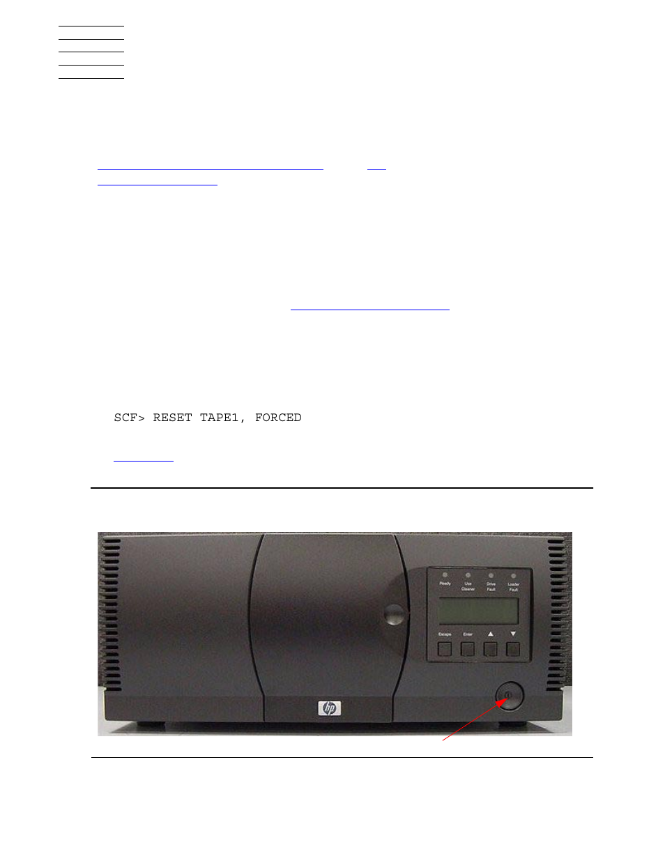 6 hardware replacement procedures, Tape drive replacement, Hardware replacement procedures | Figure 6-1, Location of the power switch on the tape drive | HP Integrity NonStop H-Series User Manual | Page 35 / 64