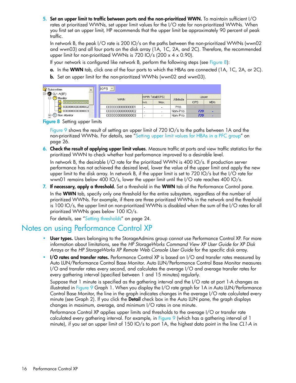 Figure 8 setting upper limits, Notes on using performance control xp, 8 setting upper limits | HP StorageWorks XP Remote Web Console Software User Manual | Page 16 / 90