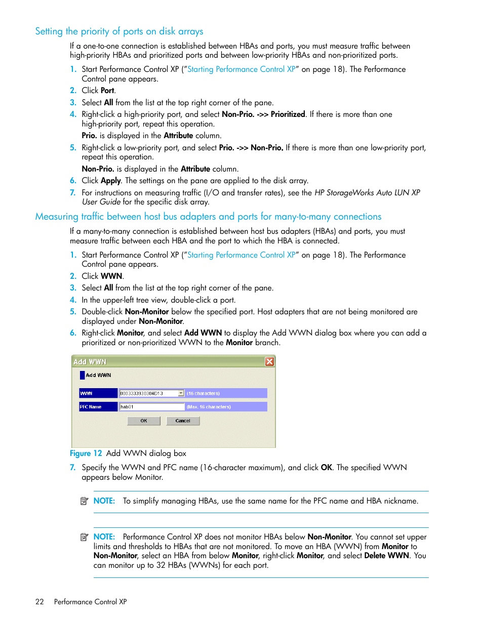 Setting the priority of ports on disk arrays, Figure 12 add wwn dialog box, 12 add wwn dialog box | Connections | HP StorageWorks XP Remote Web Console Software User Manual | Page 22 / 90