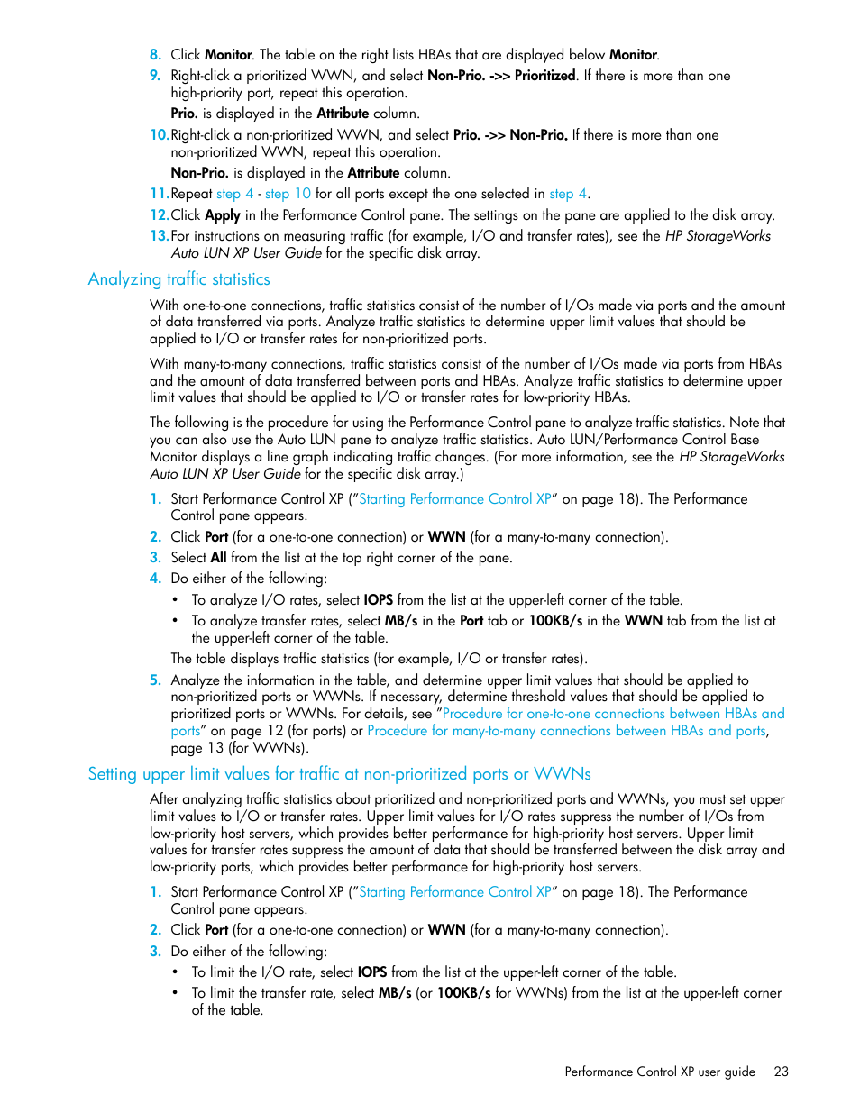 Analyzing traffic statistics | HP StorageWorks XP Remote Web Console Software User Manual | Page 23 / 90