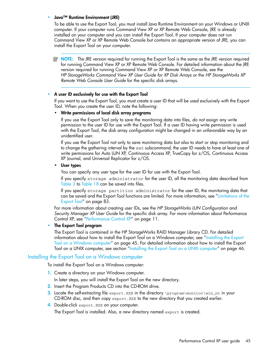 Installing the export tool on a windows computer | HP StorageWorks XP Remote Web Console Software User Manual | Page 45 / 90