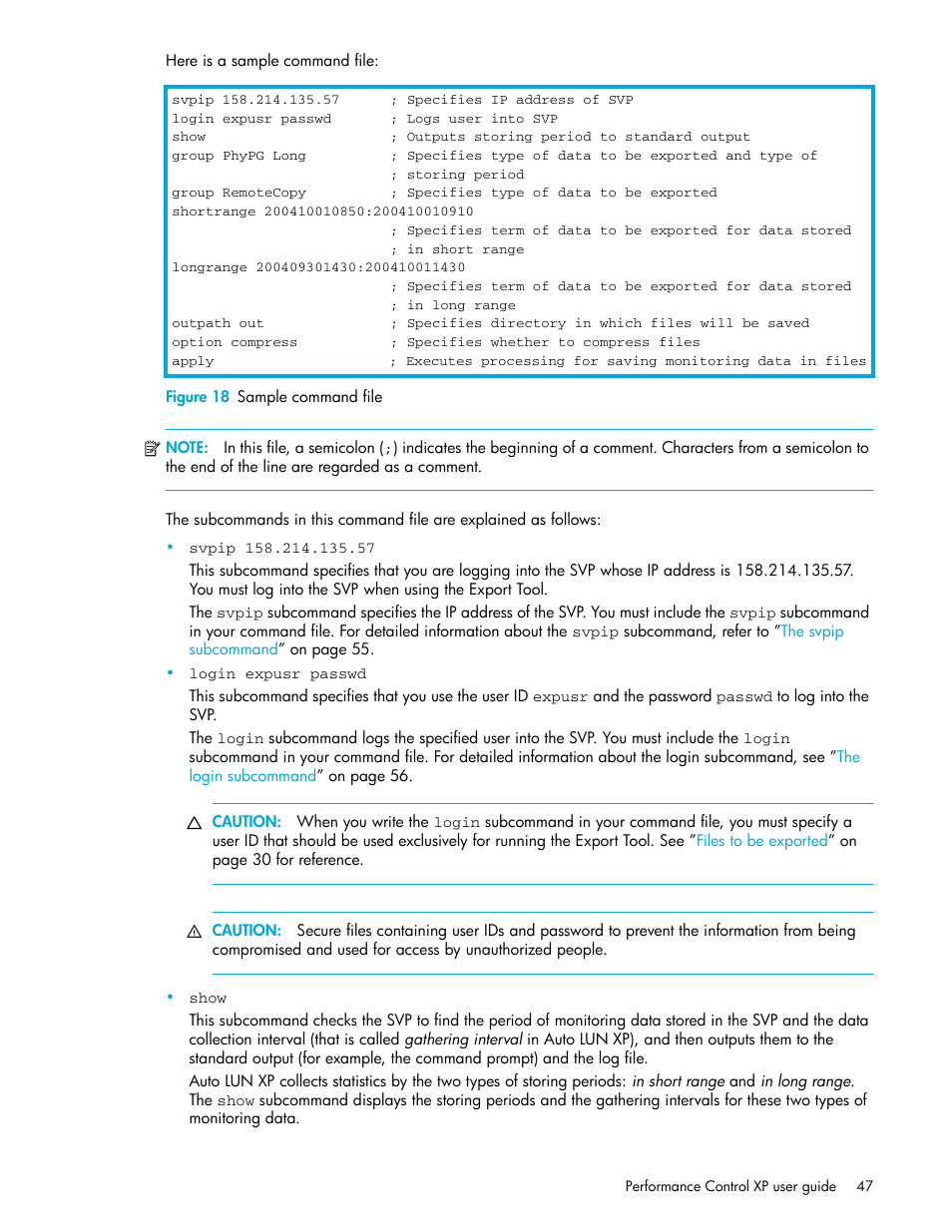 Figure 18 sample command file, 18 sample command file | HP StorageWorks XP Remote Web Console Software User Manual | Page 47 / 90