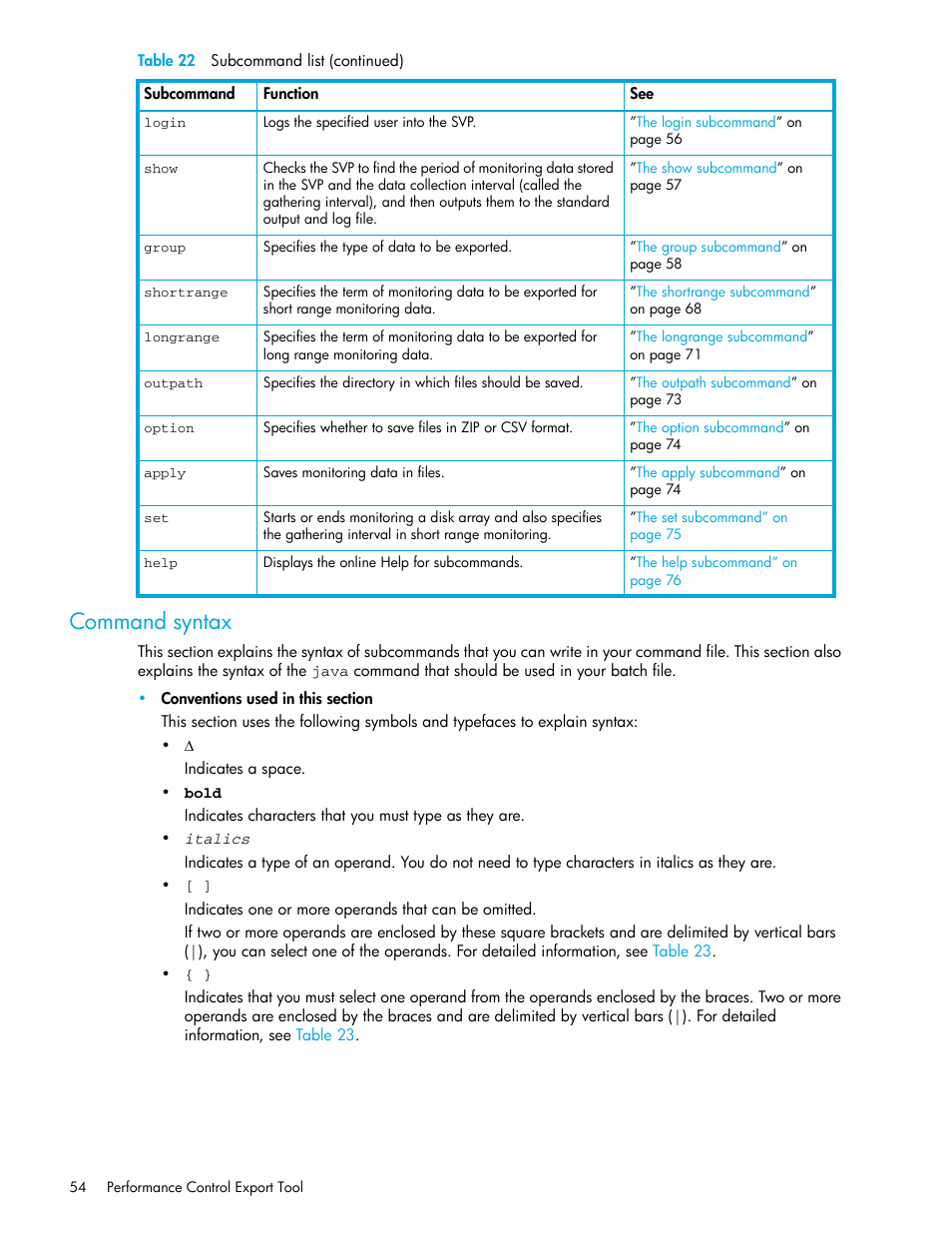 Command syntax | HP StorageWorks XP Remote Web Console Software User Manual | Page 54 / 90