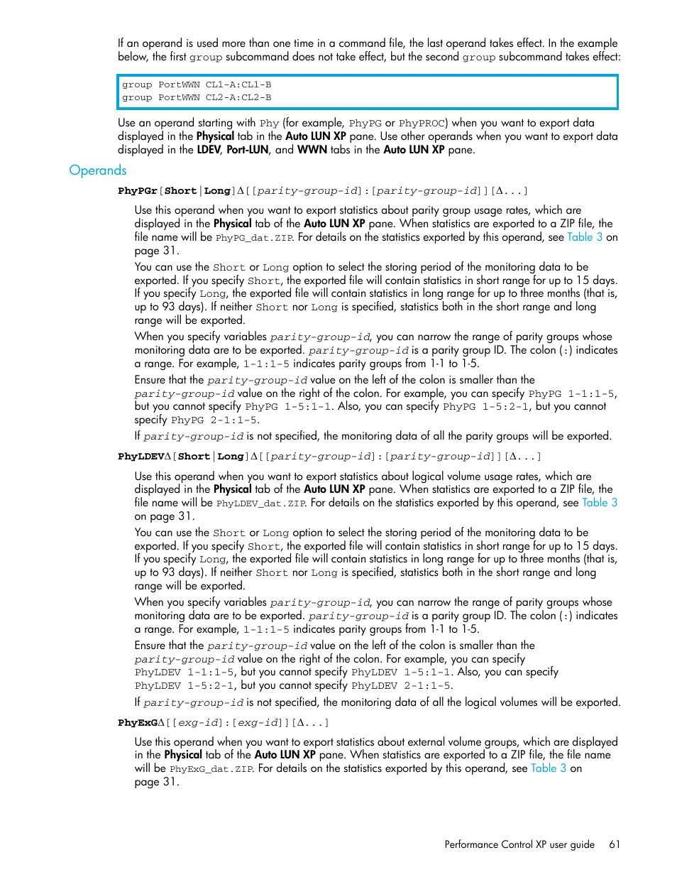 Operands | HP StorageWorks XP Remote Web Console Software User Manual | Page 61 / 90