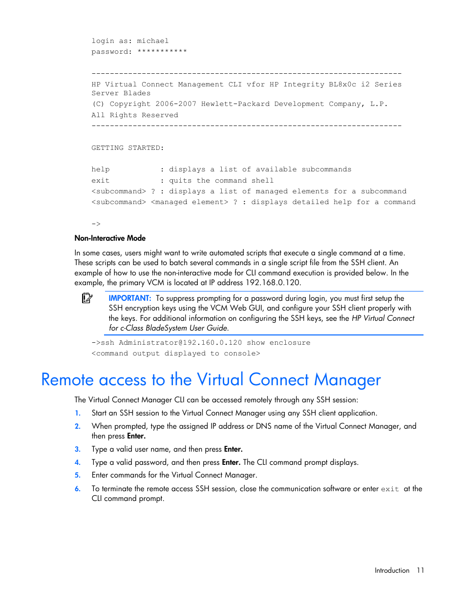 Remote access to the virtual connect manager | HP Integrity BL870c i2 Server-Blade User Manual | Page 11 / 117