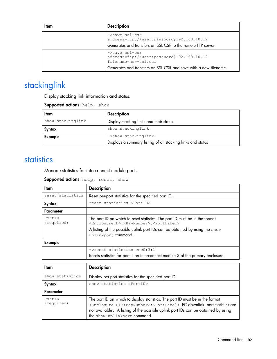 Stackinglink, Statistics, Stackinglink statistics | HP Integrity BL870c i2 Server-Blade User Manual | Page 63 / 117