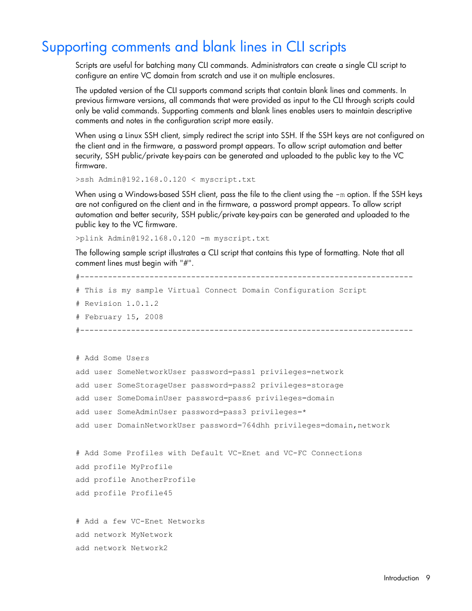 Supporting comments and blank lines in cli scripts | HP Integrity BL870c i2 Server-Blade User Manual | Page 9 / 117