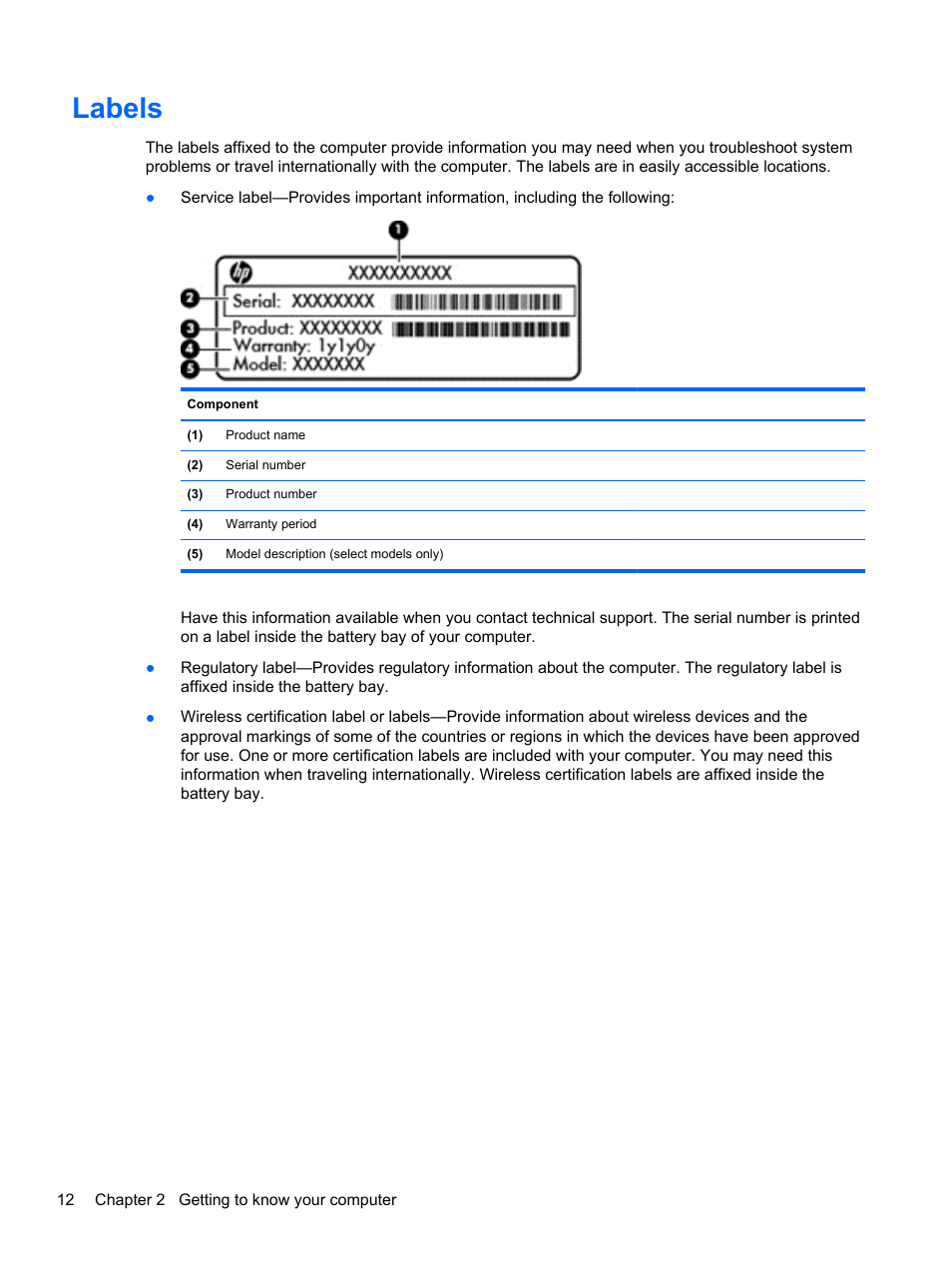 Labels | HP Pavilion g6-2226nr Notebook PC User Manual | Page 20 / 75
