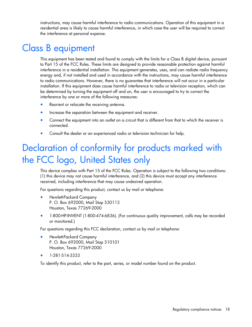Class b equipment | HP NC380T PCI-E Dual Port Multifunction Gigabit Server Adapter User Manual | Page 18 / 25