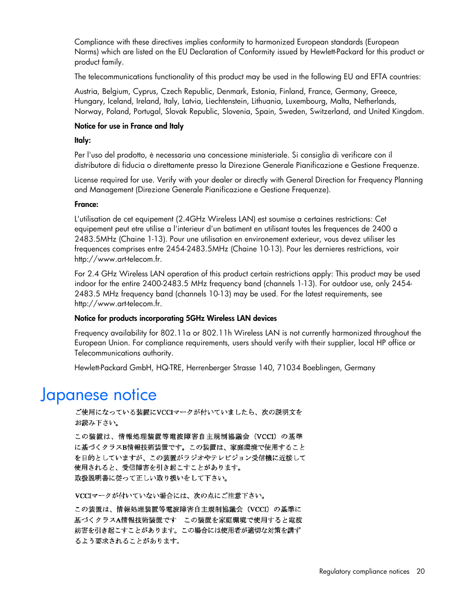 Japanese notice | HP NC380T PCI-E Dual Port Multifunction Gigabit Server Adapter User Manual | Page 20 / 25