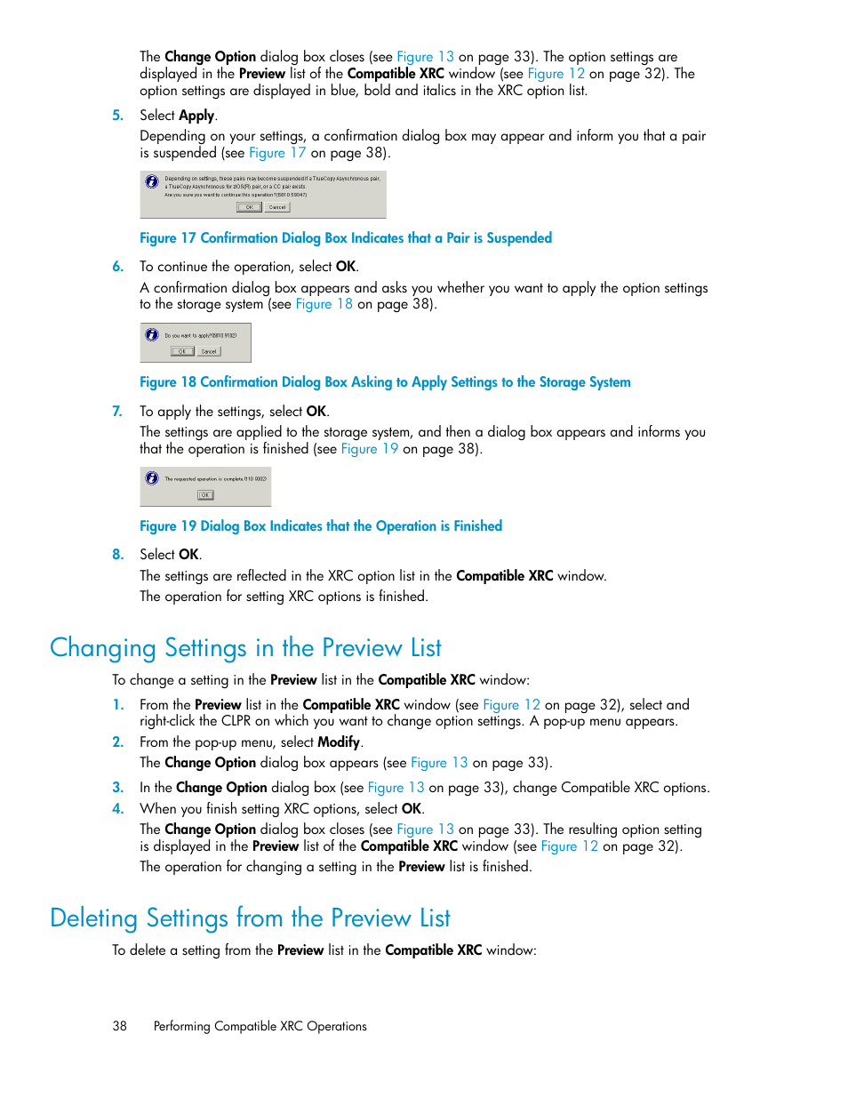 Changing settings in the preview list, Deleting settings from the preview list, 38 deleting settings from the preview list | HP XP for Compatible Extended Remote Copy Software Licenses User Manual | Page 38 / 48