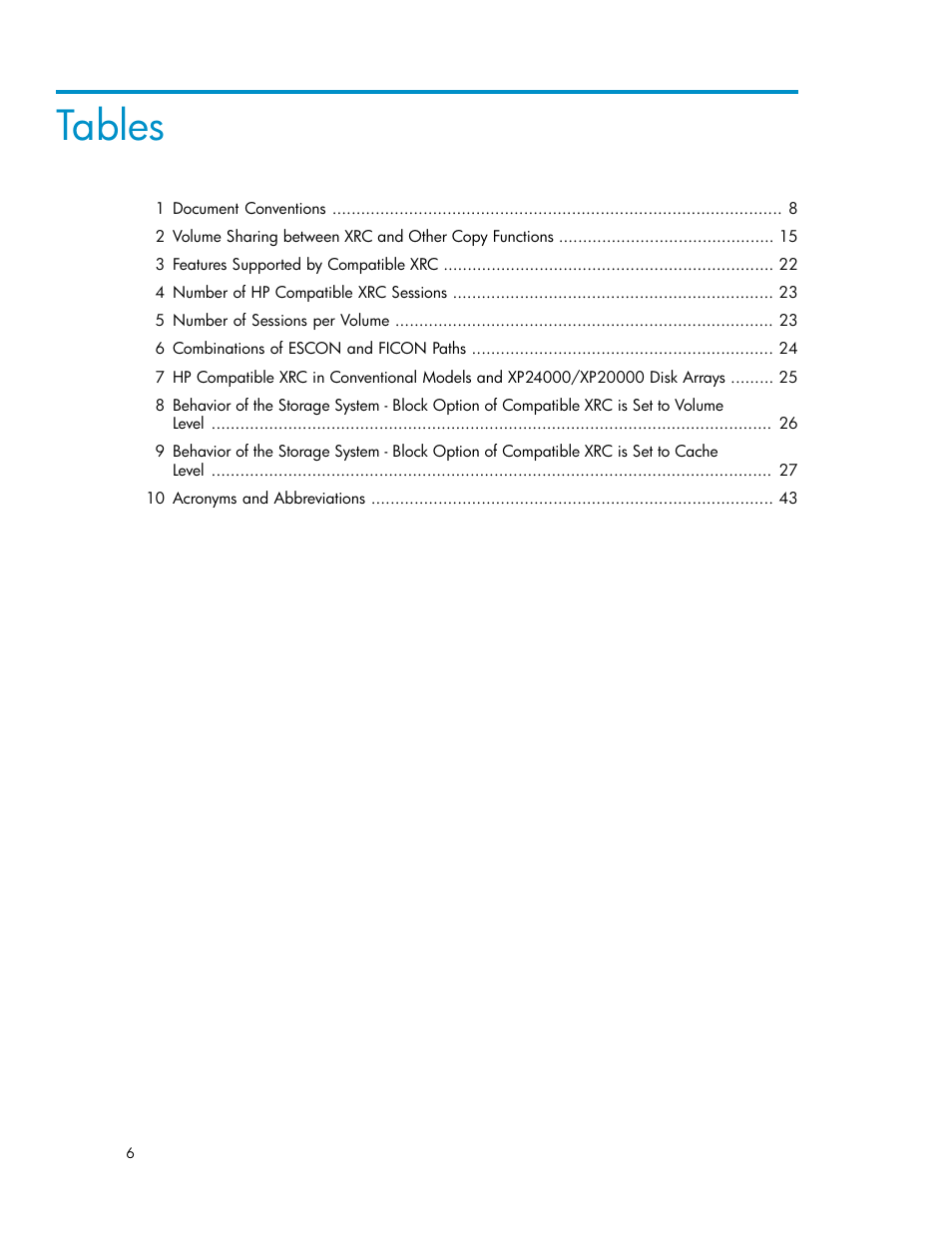 Tables | HP XP for Compatible Extended Remote Copy Software Licenses User Manual | Page 6 / 48
