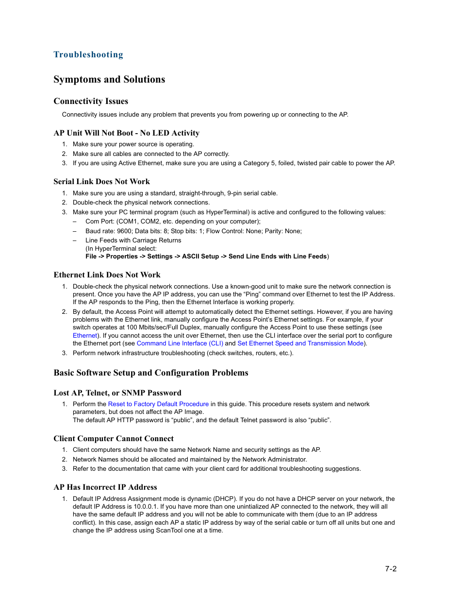 Symptoms and solutions, Connectivity issues, Basic software setup and configuration problems | Symptoms and solutions -2, Connectivity issues -2, Basic software setup and configuration problems -2, Troubleshooting | HP ProCurve 520wl Wireless Access Point User Manual | Page 117 / 191