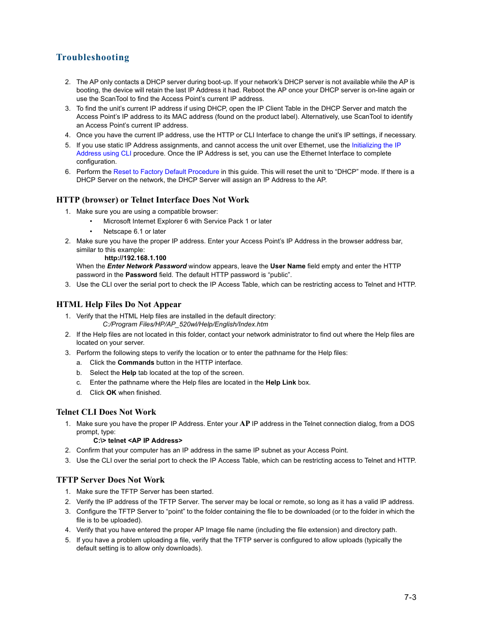 Troubleshooting | HP ProCurve 520wl Wireless Access Point User Manual | Page 118 / 191