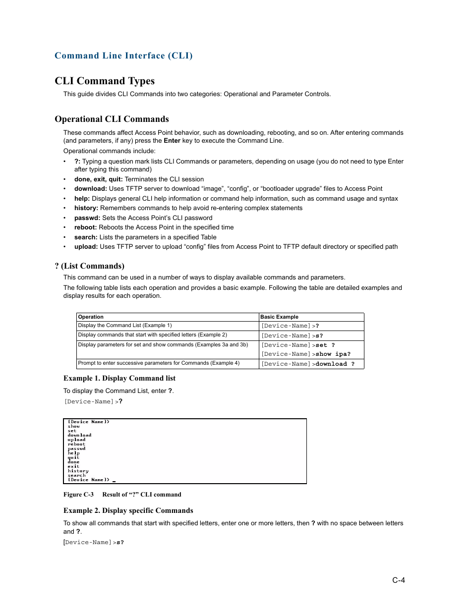 Cli command types, Operational cli commands, Command line interface (cli) | List commands) | HP ProCurve 520wl Wireless Access Point User Manual | Page 140 / 191