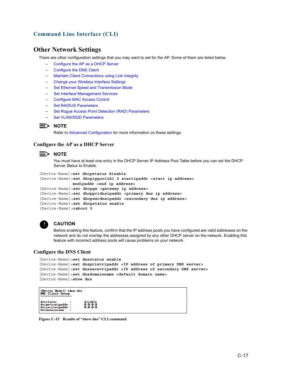 Other network settings, Command line interface (cli) | HP ProCurve 520wl Wireless Access Point User Manual | Page 153 / 191