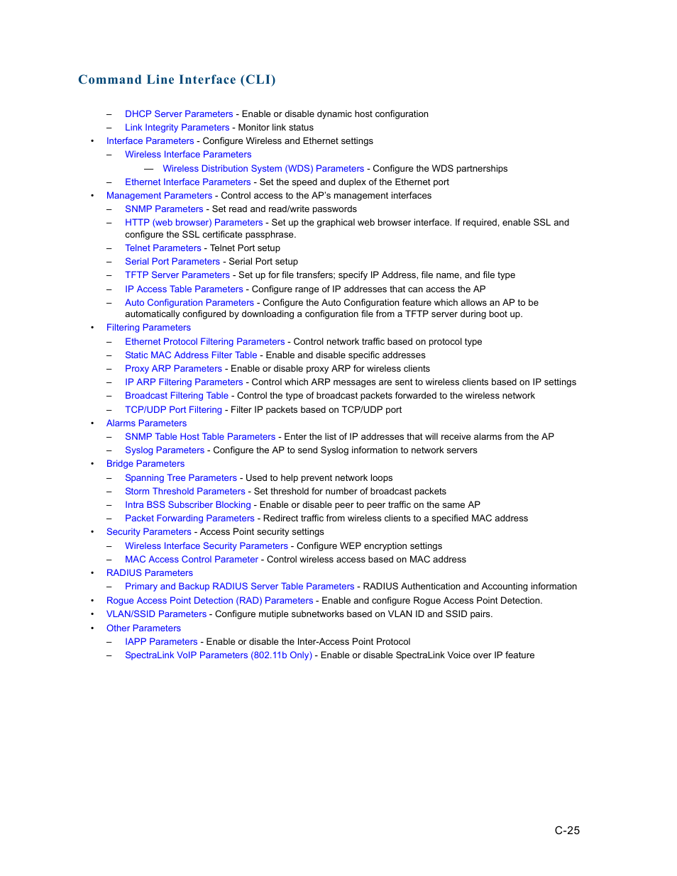 Command line interface (cli) | HP ProCurve 520wl Wireless Access Point User Manual | Page 161 / 191